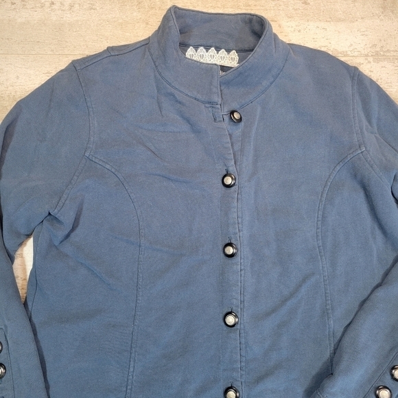 Soft Surroundings Long Button Down Duster Lace Hem and Sleeves. - Picture 3 of 5